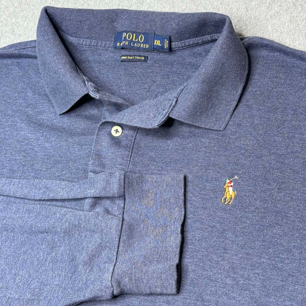 Polo Ralph Lauren Mens Classic Soft Touch Long Sleeve Polo Shirt Blue Size XXL